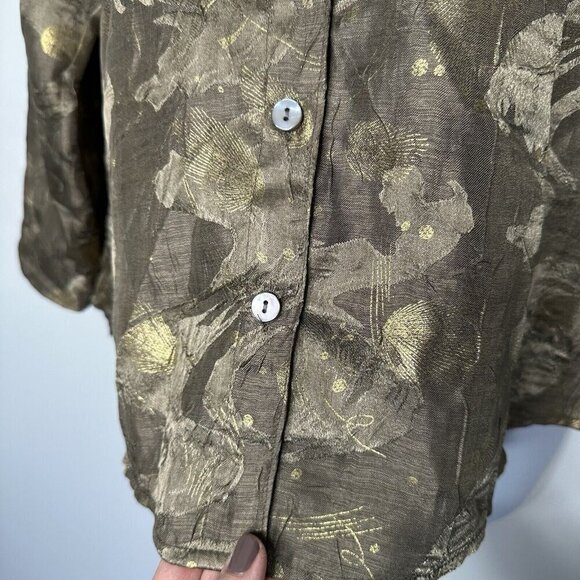 Chicos Button up Shirt Metallic Brocade Jacquard Size L - Picture 4 of 10